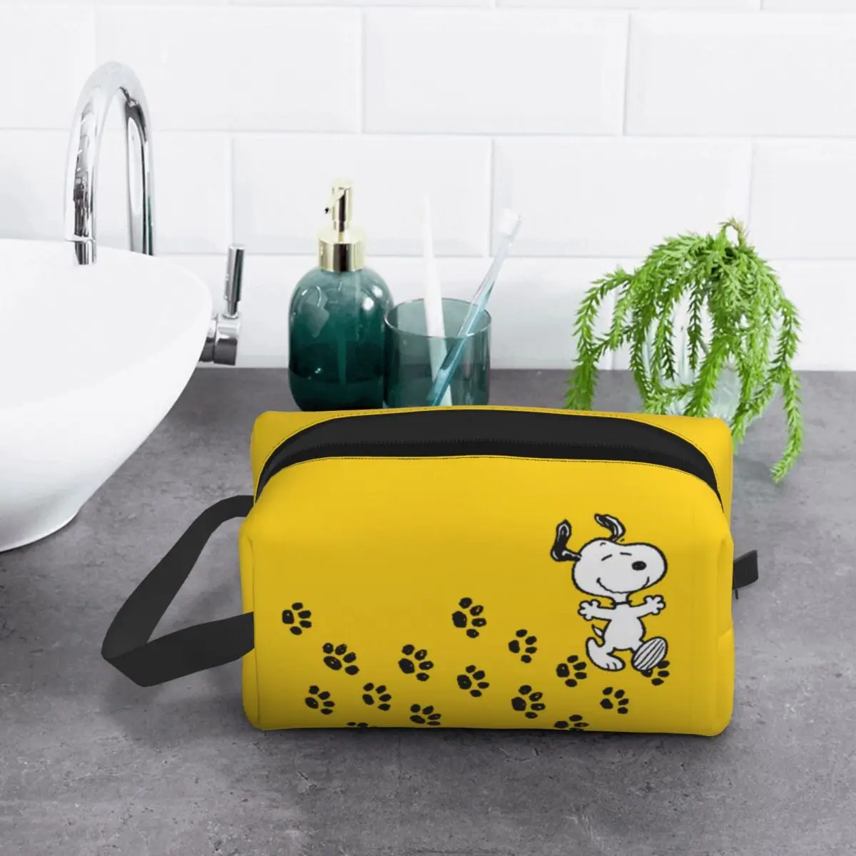 Custom Travel Snoopys Paw Print Path borsa da toilette portatile Cartoon Comic Dog Makeup Cosmetic Organizer Storage Dopp Kit Case