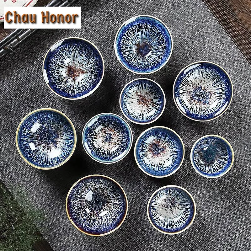 Creativity Temmoku Glaze Kiln Change Multicolor Ceramic Tea Cup Handmade Tea Bowl Home Master Cup Kung Fu Teaset Drinkware Gifts