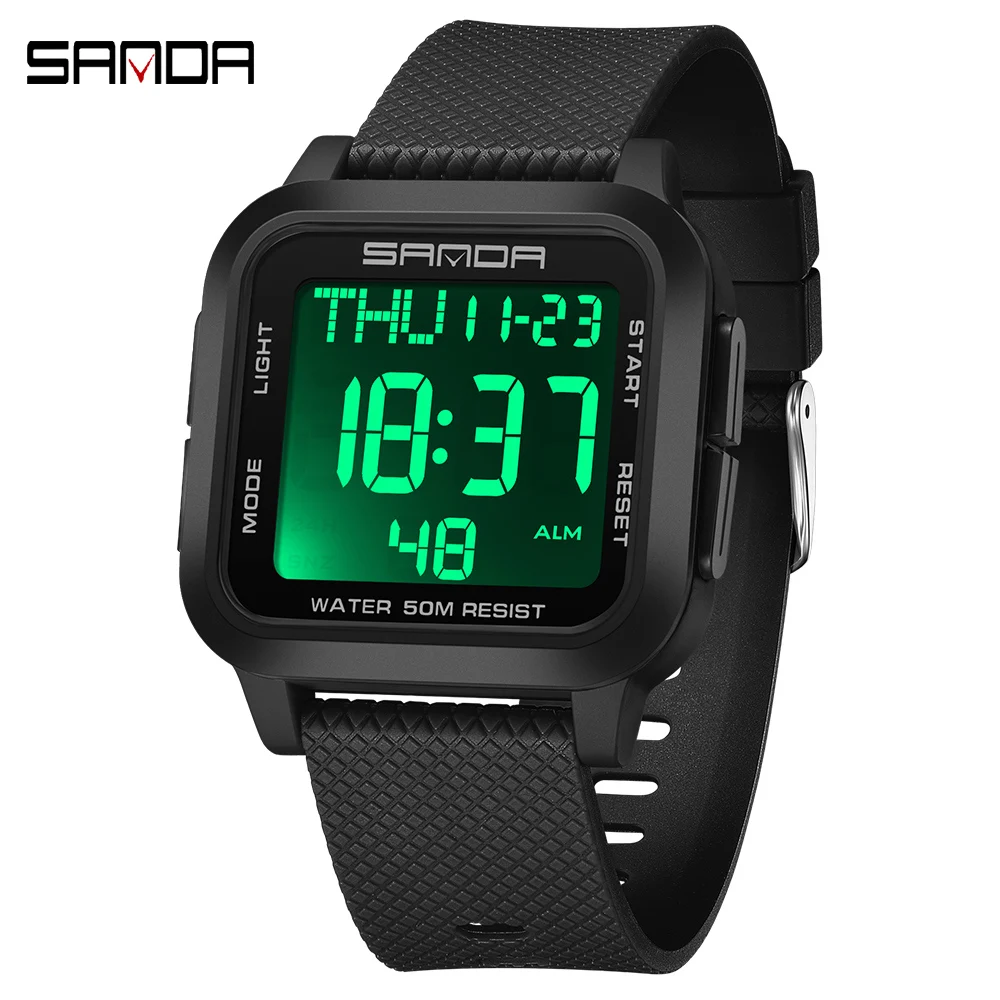 SANDA New Digital Watches Men Luxury Brand Square Dial Waterproof Shock Countdown Resistant Bright Back Light Sport Wrist Watch