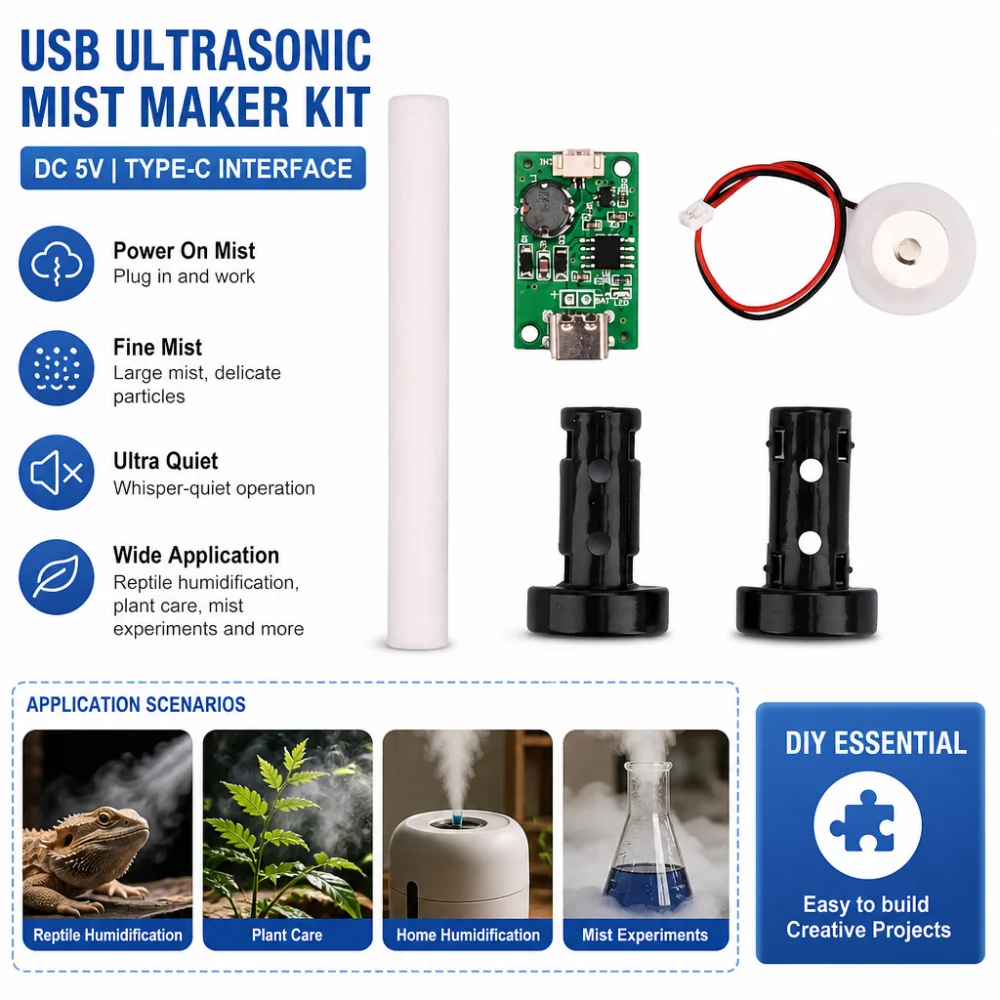 1/2/5/10PCS Atomizadores Ultrassônicos USB DC 5V, Módulos de Driver para Atomizador de Umidificador, Kits DIY de Mini Umidificador, Porta USB Tipo-C