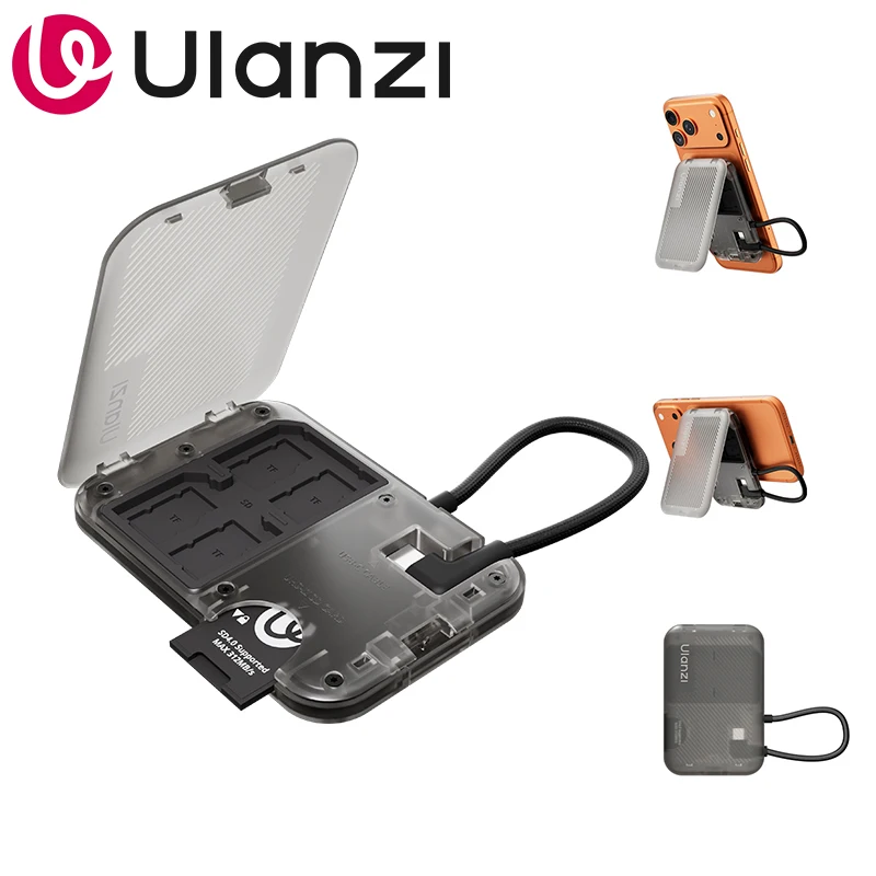 

Ulanzi CC02 Portable SD Card Reader Phone Holder Stand Storage 5 MicroSD(TF)Card+2 SD Card w USB-C Cable 312MB/s Transfer Speed