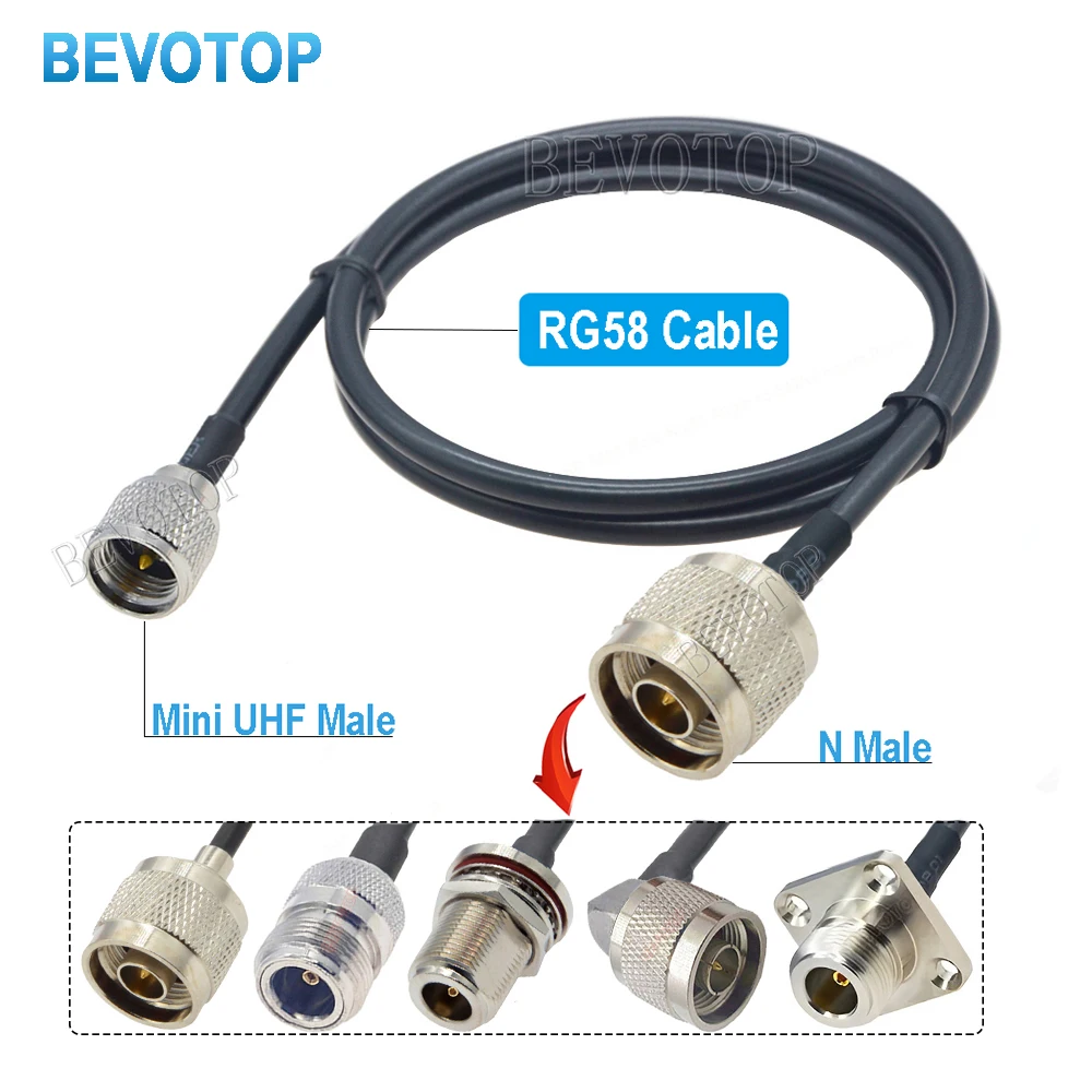 1Pcs RG58 N Male Plug to Mini UHF Male Plug Connector Wire Terminal RF Jumper Pigtail Cable 10CM-30M