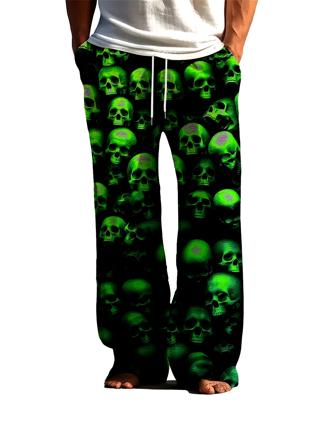 Bold Men\'s Skull 3D Printed Sleeper Pants Ice Silk Air Conditioning Home Skin friendly Sleeper Pants Can Be Wearing Externally