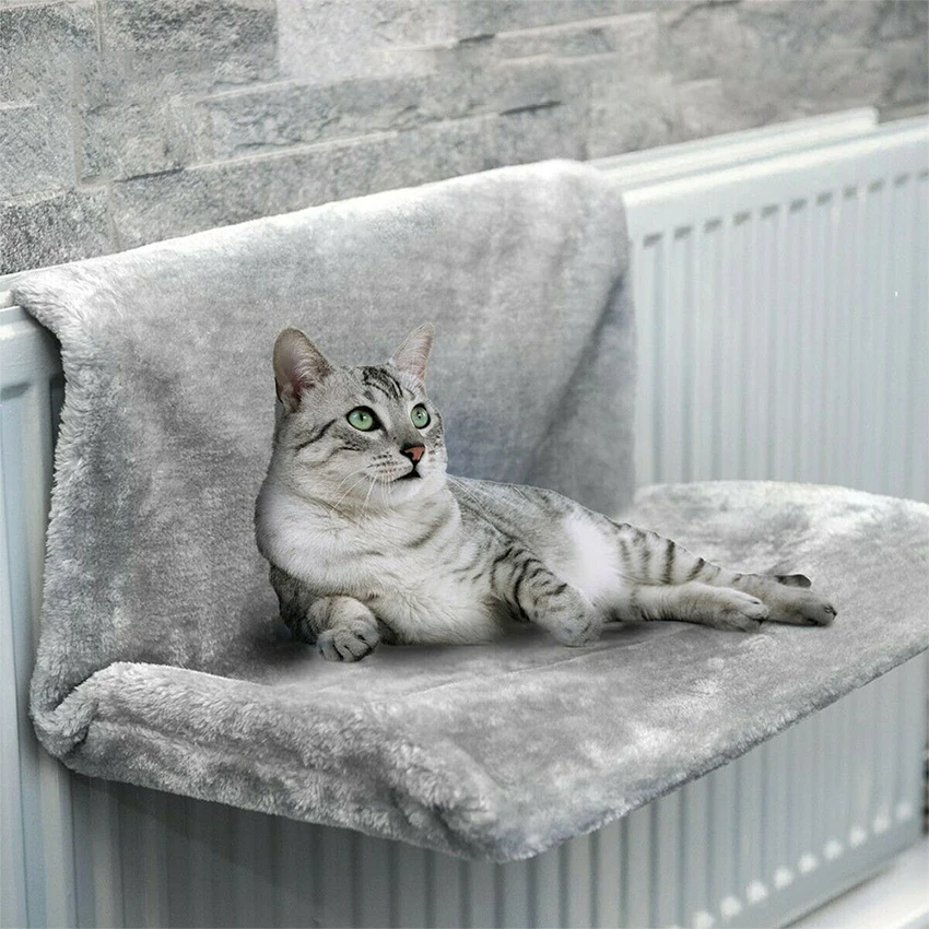 For House Kittens Indoor Radiator Mounted Cat Hammock Detachable Soft Cushion Durable Iron Frame Space Saving Pet Rest Bed