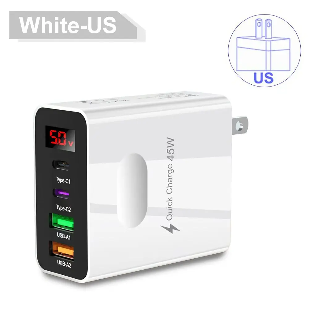 4Ports Digital Display Ladegerät USB Typ C Ladegerät Quick Charge 3,0 PD Telefon Lade Adapter Für Xiaomi iPhone Samsung reise C