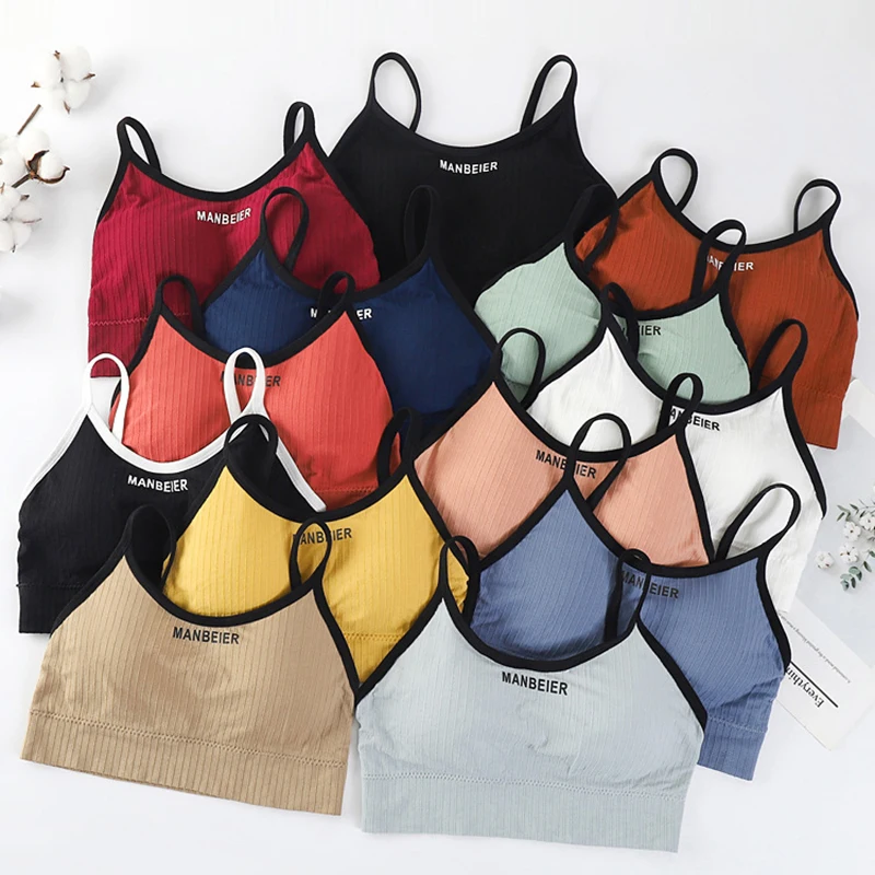 Fashion Black Strap Top Girls Sports Bra Soft Vest Gathered Beauty Teenager Underwear Chest Pad Can Be Taken Apart Sport Bras