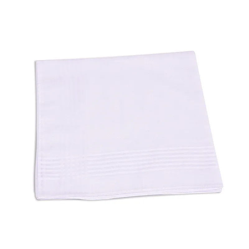 3 Stücke Männer Frauen 100% Baumwolle Taschentücher Weiße Farbe Klassische Taschentücher Jacquard Gestreiften Einstecktuch Handtuch DIY Malerei – Detail 4