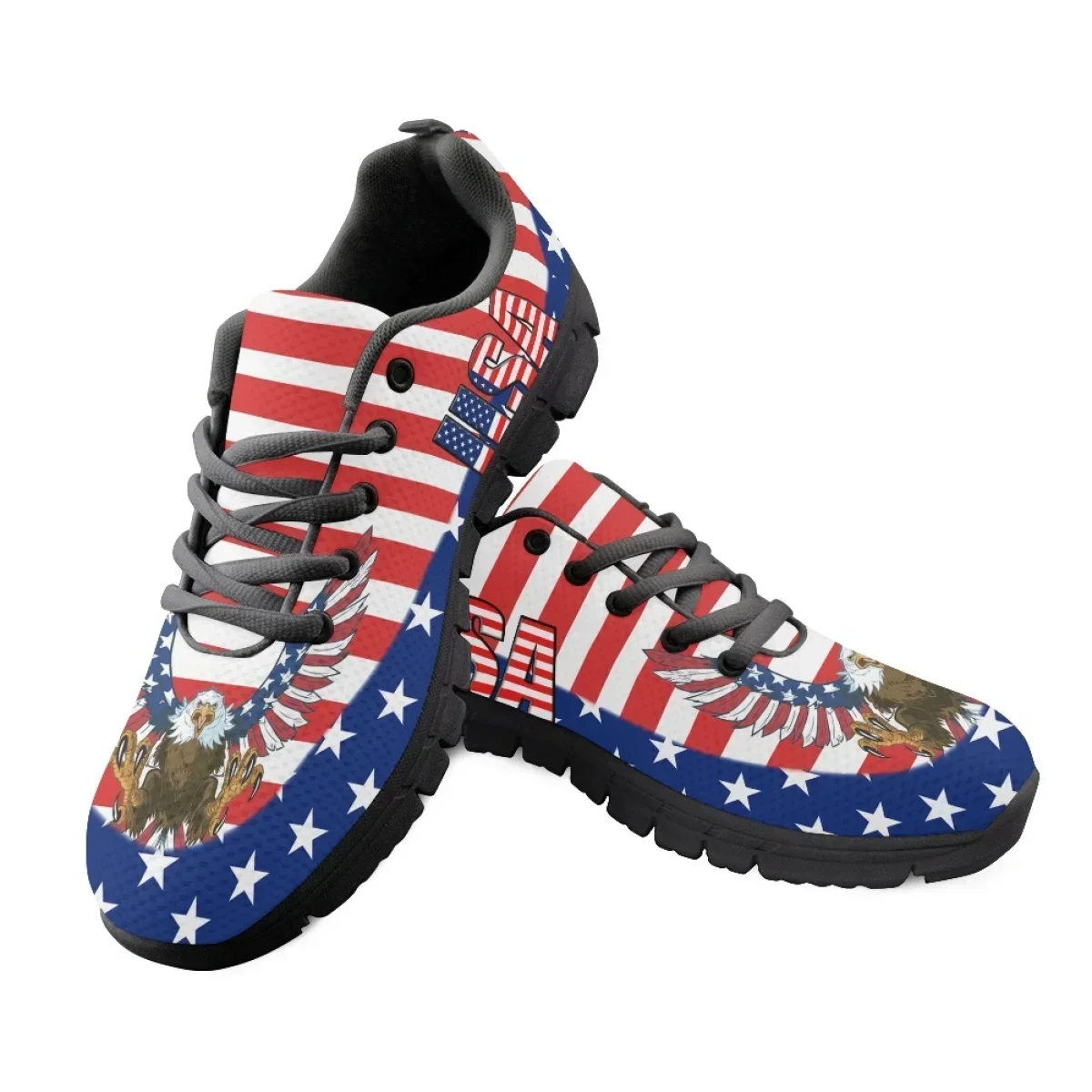 

American Independence Day Round Toe Mesh Sneakers Non-Slip Flats Casual Running Shoes For Womens Mens USA Flag Tennis Shoes Gift