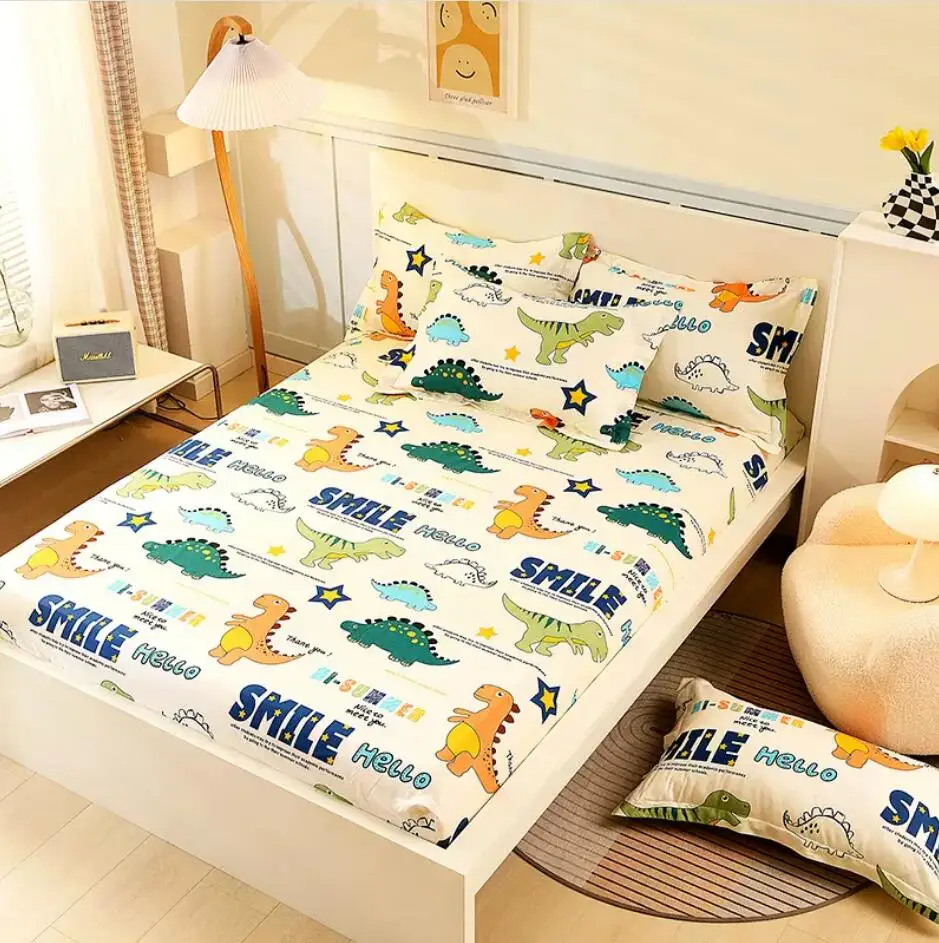 Imagem -03 - Animal Cartoon Bed Sheets com Elástico 100 Algodão Lençol Cabido Fronhas Cobertura Total Crianças Meninos Meninas B83