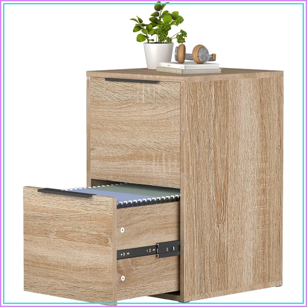 2 drawer, letter size wood, oak file cabinet with hanging bars home office