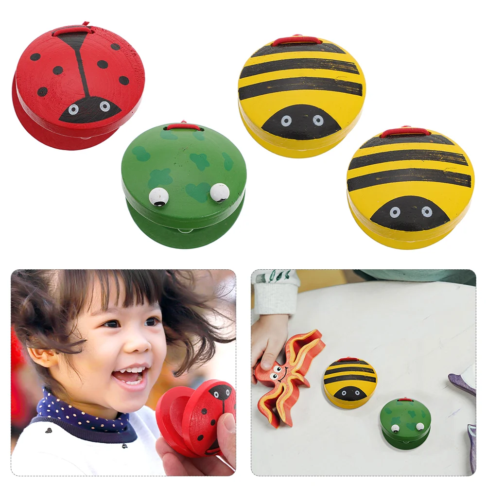 4 Pcs Toy Cartoon Animal Castanets Preschool Childrens Toys Rhythm for Kids Wooden Music Percussion Instruments