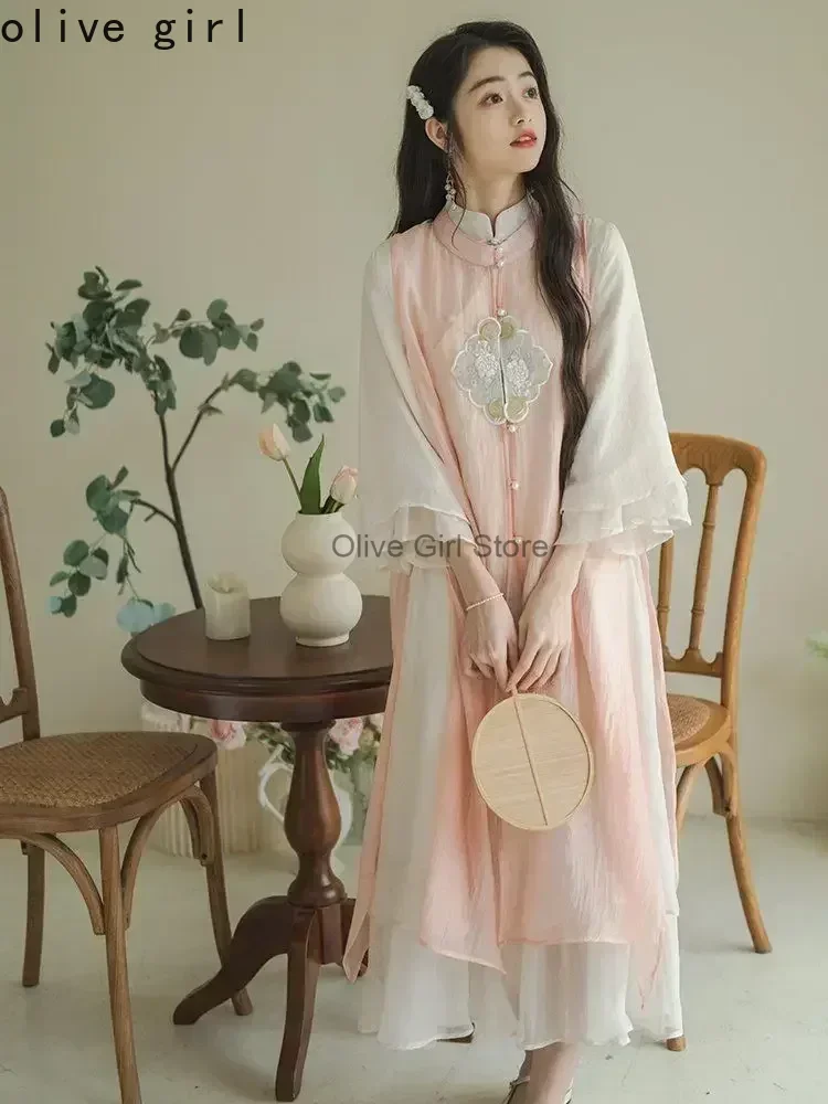 3D Hanfu Traditional Chinese Dress Women's Clothes Pink Cloud Embroidery Cosplay Fairy Clothing Ancient Chinese Costume