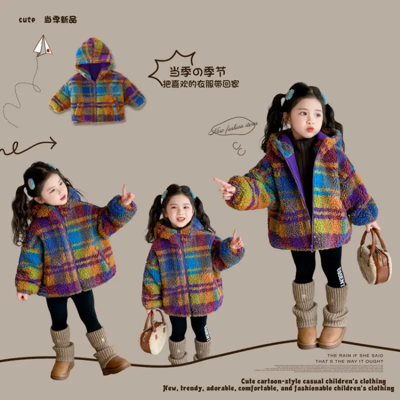 

Кавайное аниме-пальто для девочек, осенне-зимнее новое детское толстое теплое повседневное модное пальто с героями мультфильмов, удобная мягкая клетчатая толстовка