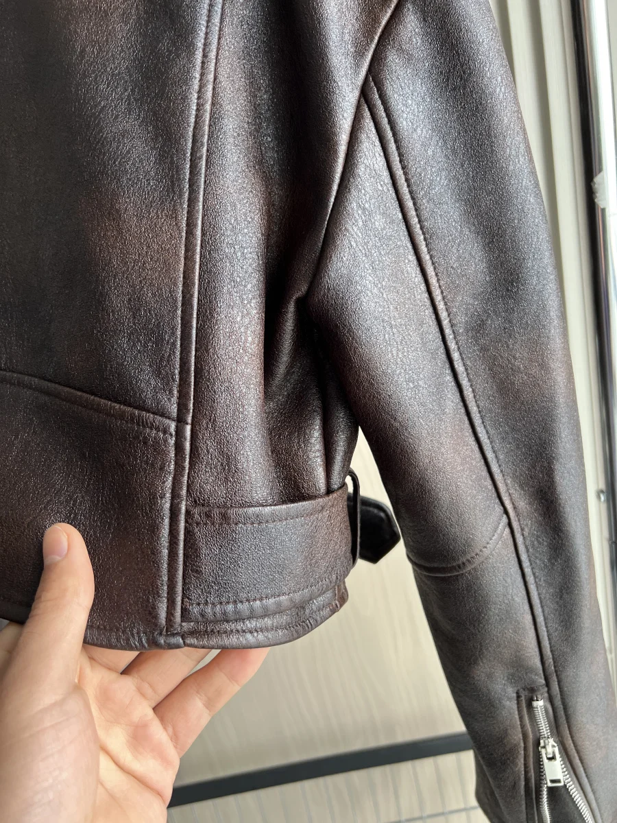 ETJ 2025 Fall/Winter New Arrivals Women's Faux Leather Biker Jacket Long Sleeve Collarless Short Coat 3046325