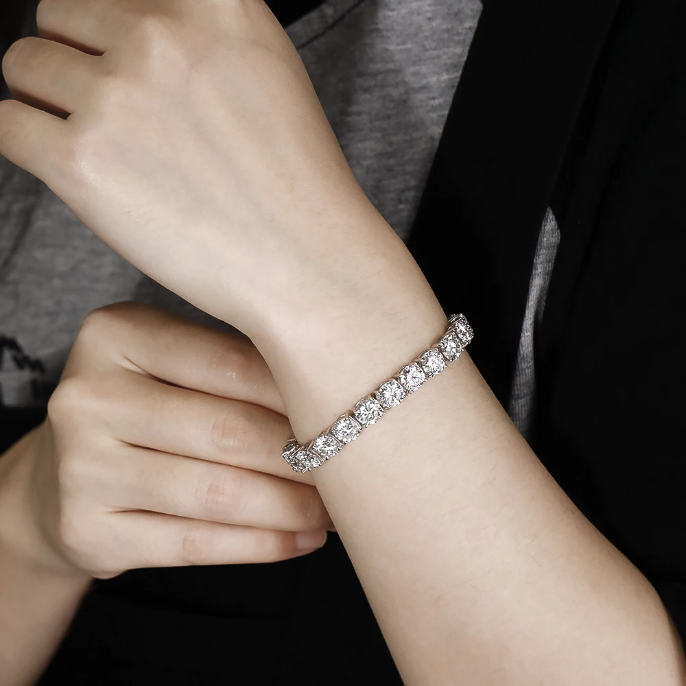6.5mm 4 Prong Setting Full Paved D Color VVS1 Moissanite Tennis Bracelet GRA Certified Pass Diamond Tester S925 Sterling Silver Anti Tarnish Classic Stackable Unisex Fine Jewelry Couple Gift Men Women Wedding Daily Party Accessories