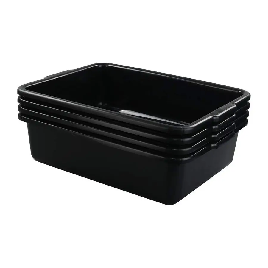 

L Plastic Commercial Bus Tubs, 4 Pack Rectangular Washing Up Bowl, Black