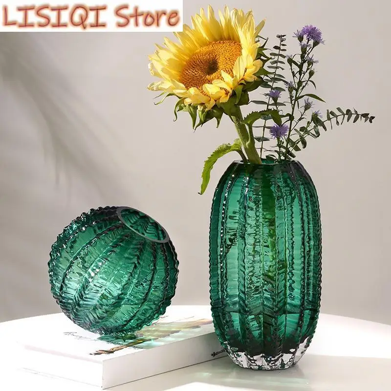 2023 Creative Transparent Glass Cactus Shape Irregular Concave and Convex Lines Terrarium Flower Vases Decoration Accessories