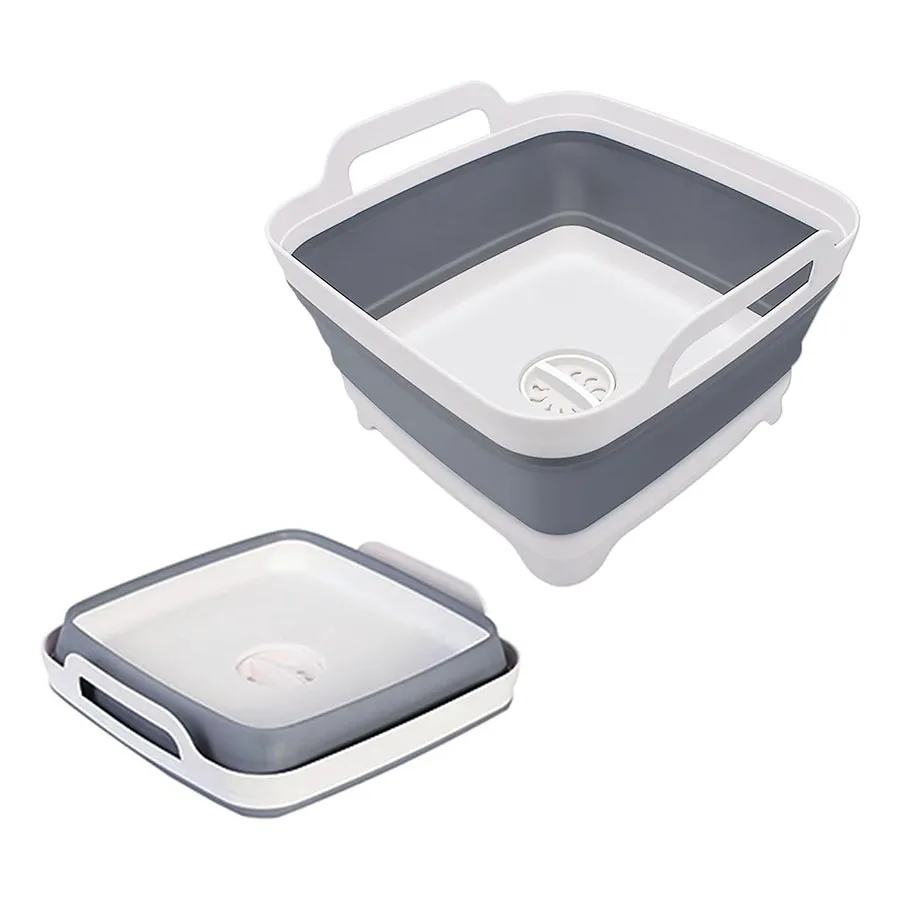 Collapsible Portable Plastic Vegetable Wash Basin with Drain Plug for Dish Storage Vegetable and Fruit Washing Chill Bucket