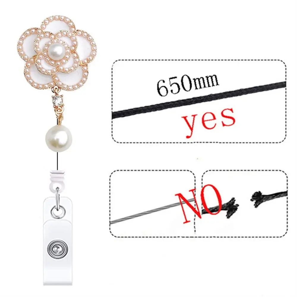 우아한 간호사 배지 릴 악어 클립 진주 꽃무늬 리트랙터블 배지 홀더 플라워 워크 카드 이지 풀 버클 의사 병원용