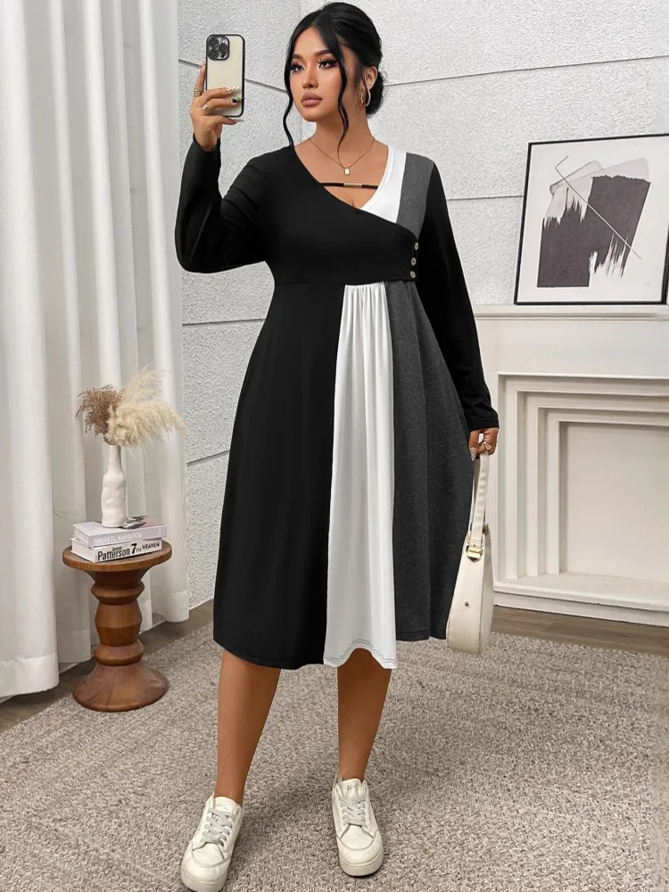 

XL-4XL Одежда больших размеров Платья Женские халаты Весна Осень С длинным рукавом Уличный стиль Повседневное 3XL 4XL Платье большого размера Oversize