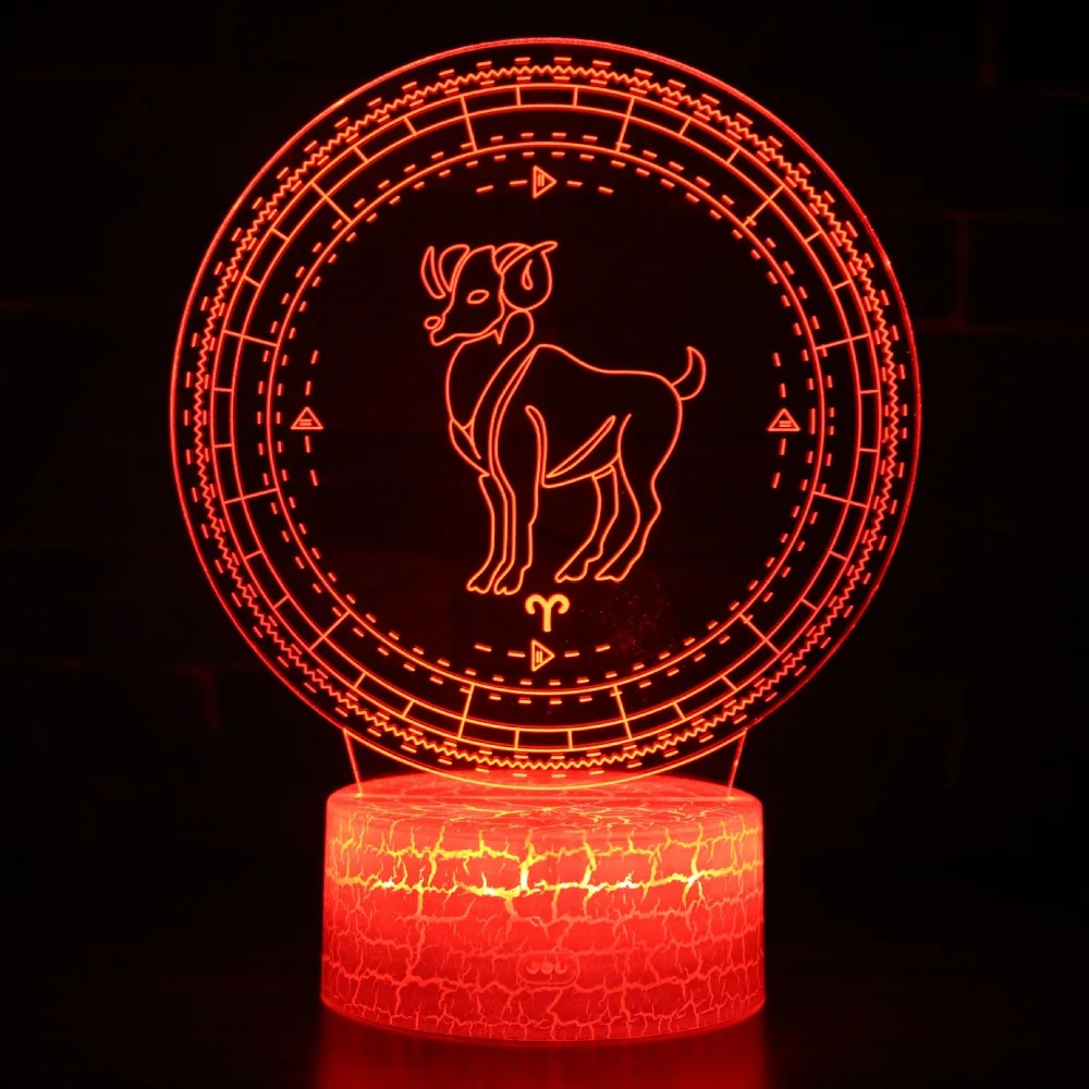 Nighdn Aries 3D Night Light LED USB Bedside Lamp Room Decor Colorful 12 Constellation Series Creative Birthday Gift for Friends