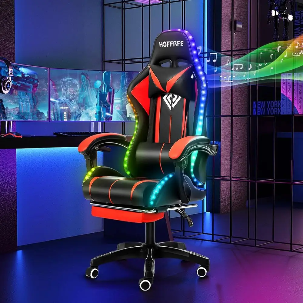 RGB Gaming Chair with Speakers Massage Computer Gaming Chair with LED Lights and ootrest High Back Video Game Chair or Adults Re