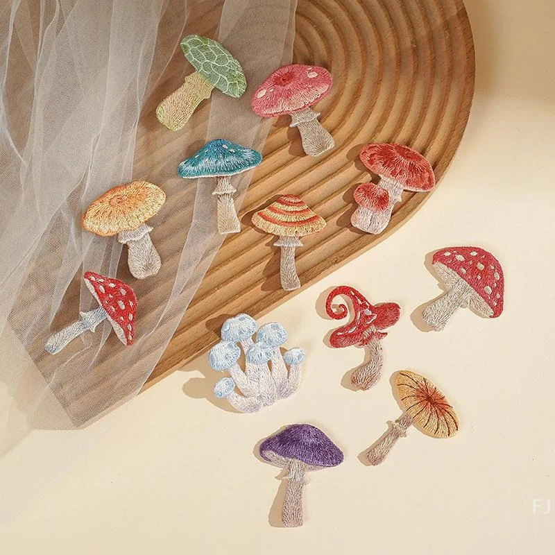 [YU]Mushroom Embroidery Iron On Patches Colored Countryside Plant Pattern Exquisite Design for DIY Backpack Hat Craft Decor