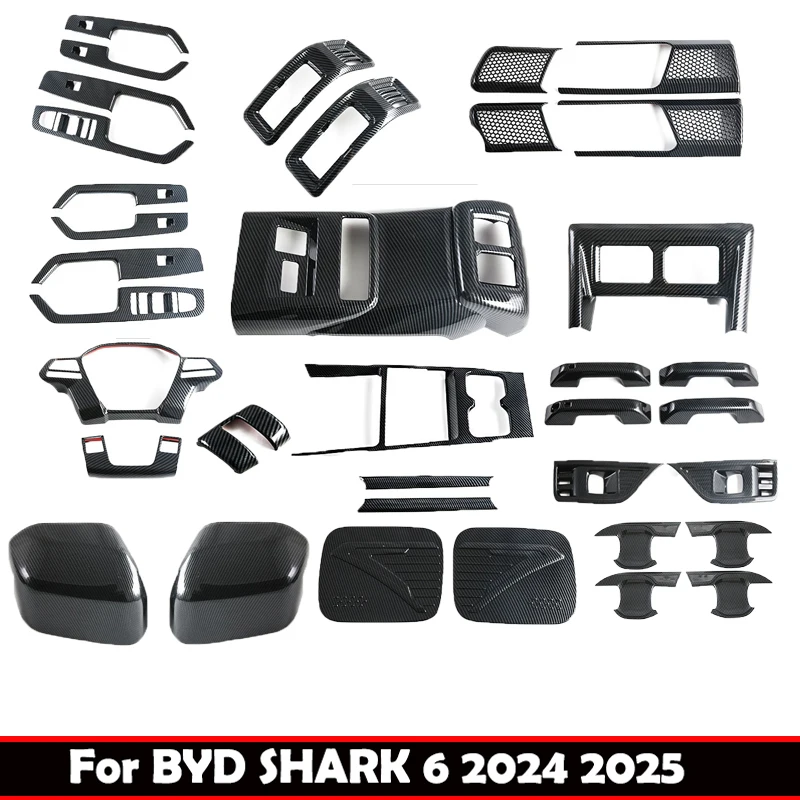 LHD RHD for BYD Shark 6 2024 2025 ABS Carbonfiber Door Handle Window Switch Gear Shift Panel Steering Wheel AC Vent Cover Trim