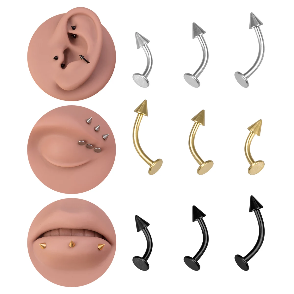 3/9pcs Eyebrow Piercing Jewelry Labret Lip Ring Stud Stainless Steel Cartilage Daith Helix Earrings 16 Gauge