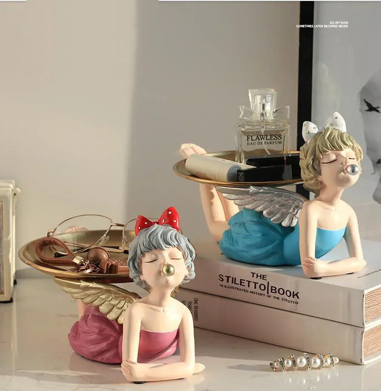 

Nordic Angel Bubble Resin Girl Metal Storage Tray Adornments Home Livingroom Figurines Crafts Coffee Table Sculpture Decoration