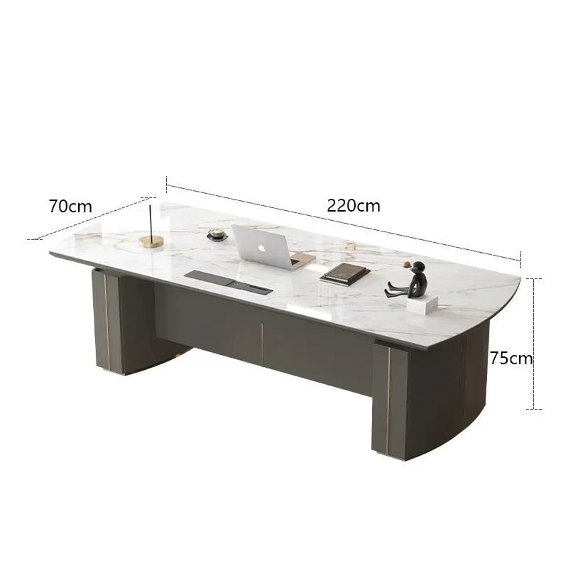 

#Light Luxury Glossy Rock Panel Office Desk And Chairs Baked Lacquer Boss Desk Simple Modern Writing Desk President