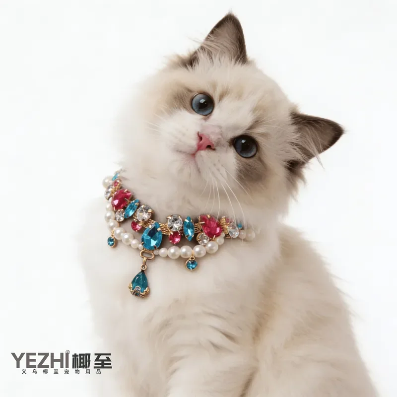 Cross-border Rhinestone Necklace Luxury Gem Cat Dog Collar Gorgeous Cat Muppet Bi Xiong Teddy Factory Pet Cat Wholesale