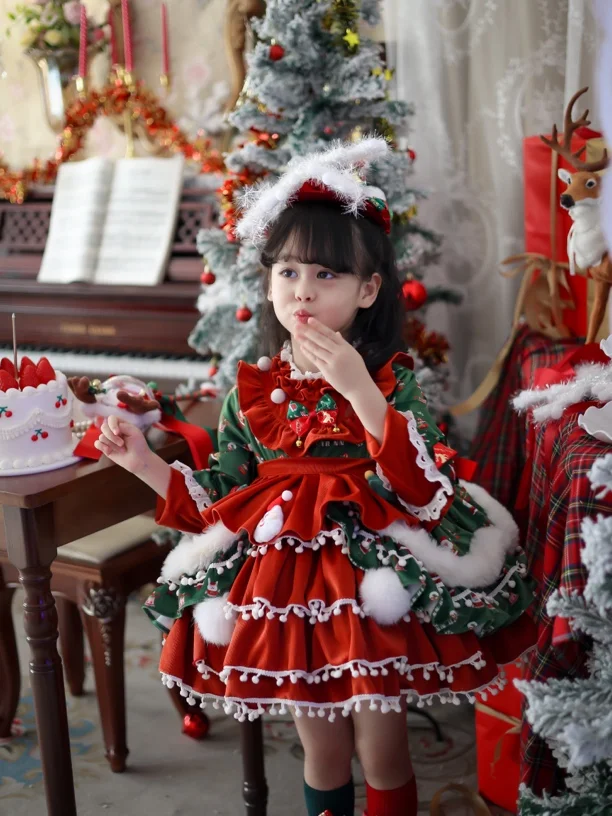 

Autumn Winter Girls Pricess Cartoon Toddler Cute Baby Ball Gown Lolita Cake Layed Dresses Sweet Skirts Christmas Party Clothes