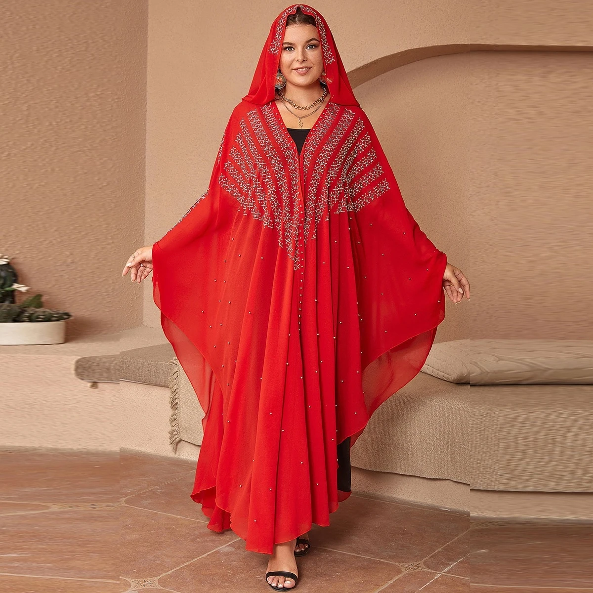 

Super Size New Style African Women's Dashiki Fashion Hot Drill Beads Lengthened Cape Hooded Cape Long Dress 2024 Long Maxi Dress