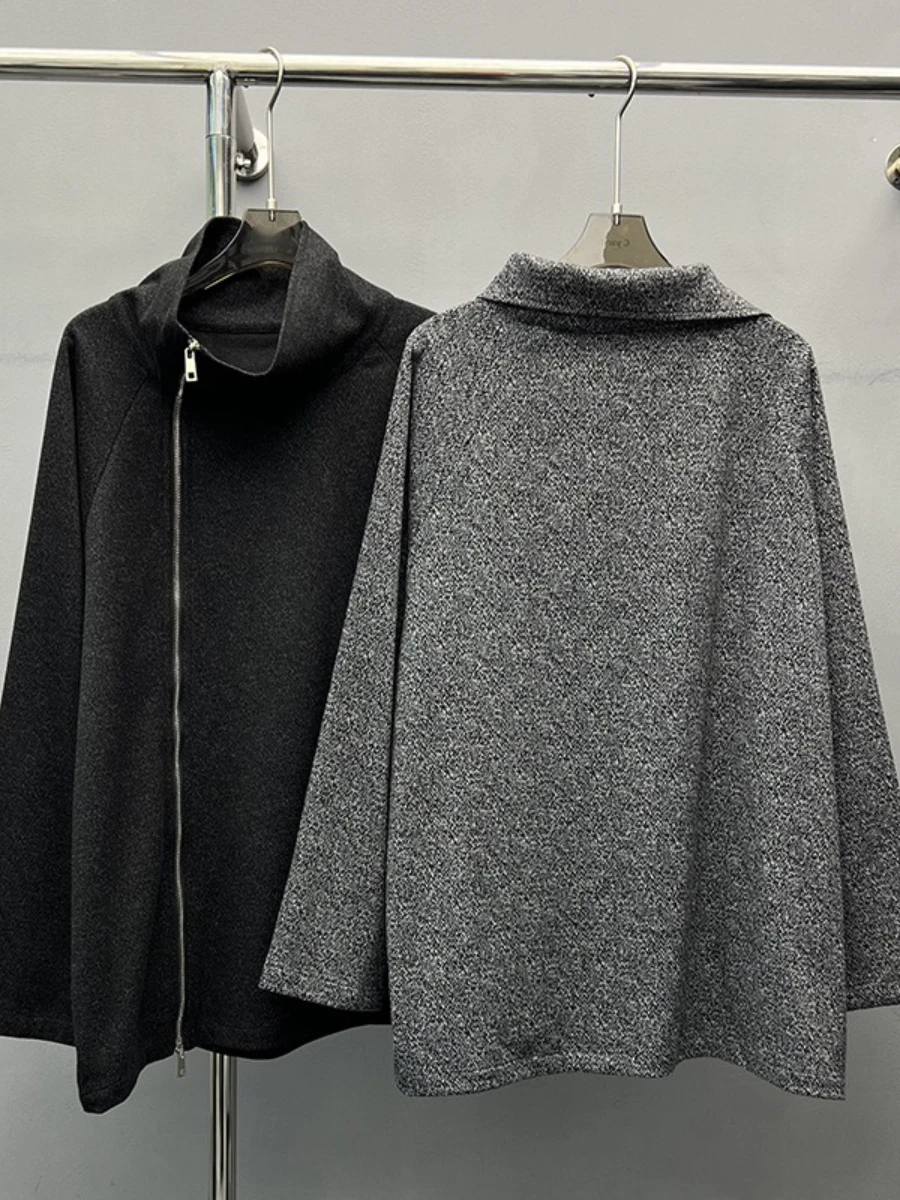 GALCAUR الصلبة تقسم سستة البلوز الإناث الوقوف طوق كم طويل فضفاض الشارع الشهير المرأة بلوزات الخريف الموضة