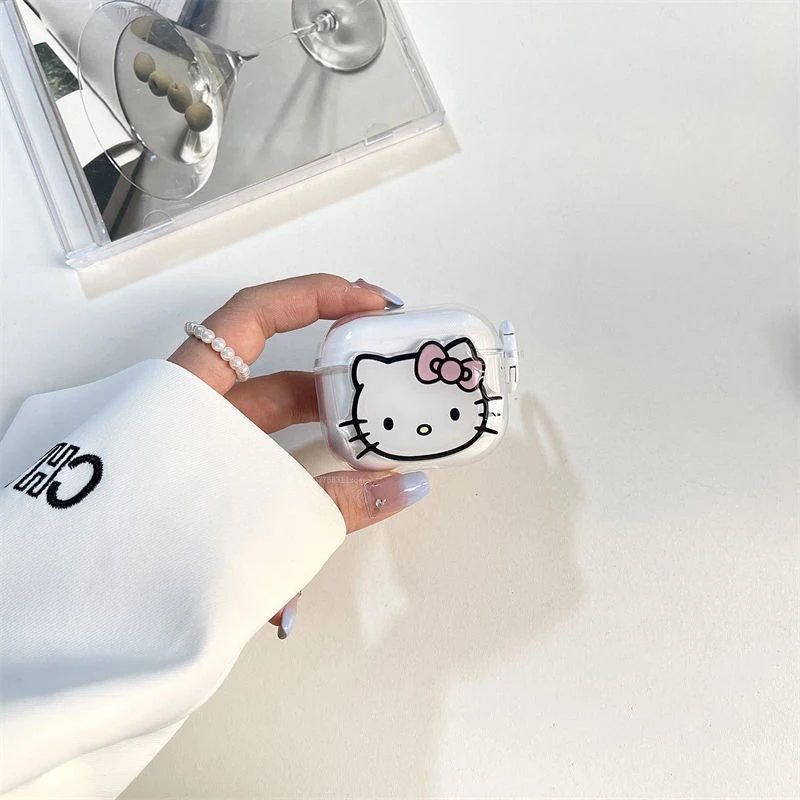 Ensemble d'écouteurs compatibles Bluetooth Sanurgente Hello Kitty 3D, étui rigide PC, étui pour écouteurs, housse pour AirPods 1, 2 Pro, 3, Pro2