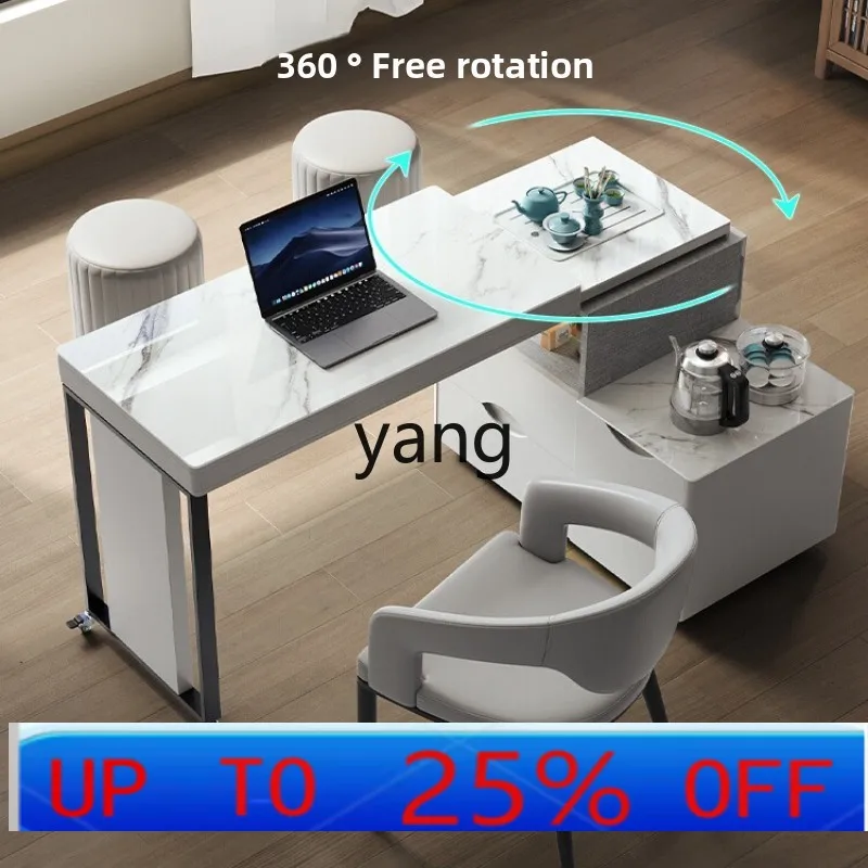 

LMM mobile rotating retractable tea table light luxury simple home living room rock slab balcony tea table
