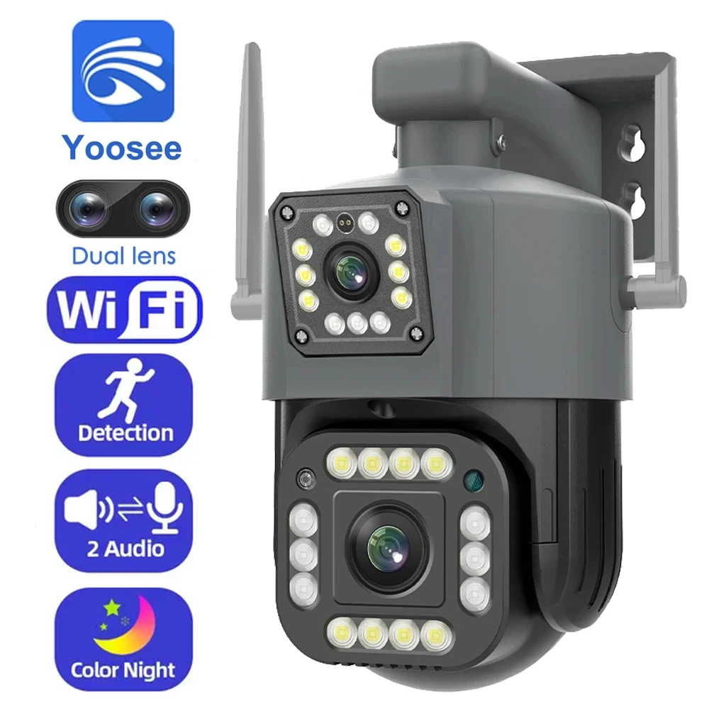 Yoosee 4K 8MP WiFi PTZ IP Camera Dual Lens Dual Screens 4MP Waterproof Smart Home Security Camera Video Surveillance AI Tracking