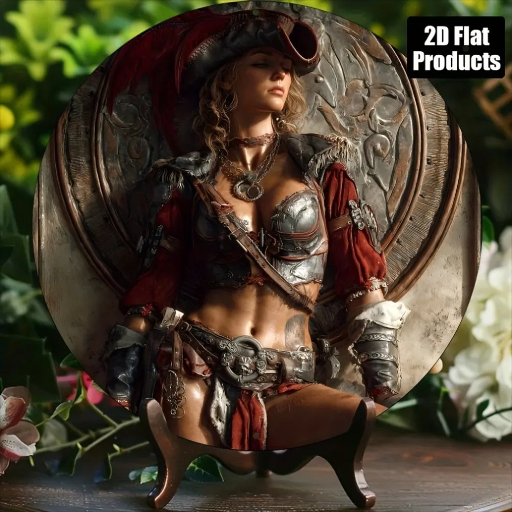 Vintage Female Pirate Warrior Metal Relief Tin Sign - Vintage Durable Metal Plaque Wall Decor, Retro Nautical Home Office Bar Ma