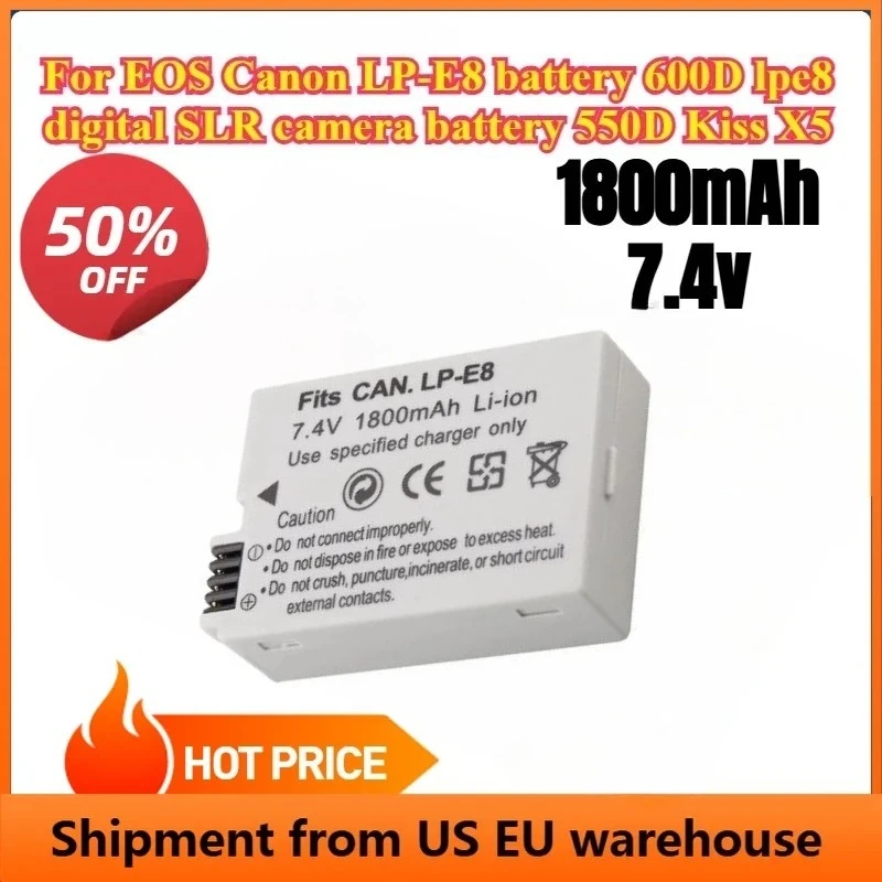 

For Canon EOS Rebel T3i T2i T4i T5i 600D 550D 650D 700D Kiss X5 X6 X7 2/3/4PCS NEW1800mAh Rechargeable Battery LP-E8 Battery