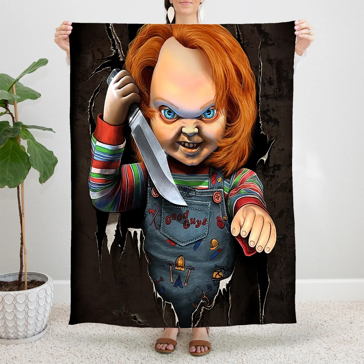 Horror Movie Child's Play Knitted Blankets Coral Fleece Plush Chucky Gothic Halloween Throw Blanket for Bed Sofa Bedroom Quilt