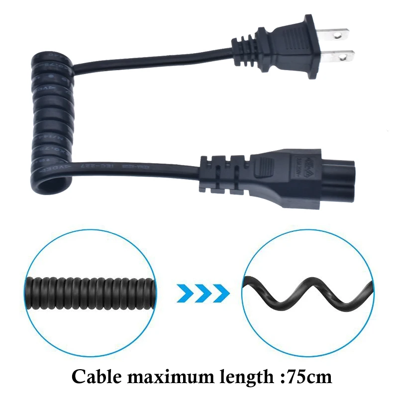 NEMA1-15P to IEC320 C5 Retractable Spring Short Power Cord,2Pin US Plug to IEC 320 C5 AC Power Cord Short Laptop Portable Cable 