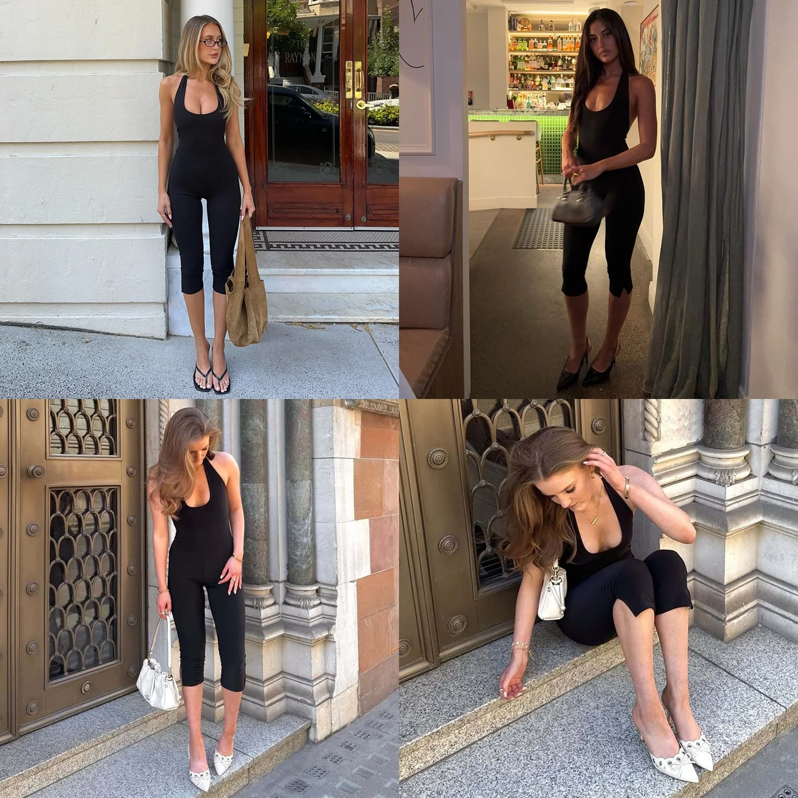 Jumpsuit Sexy Hollow Back Bodycon Halter Neck Sporty Waist Slimming Playsuit Jumpsuits Backless Versatile Spring Summer