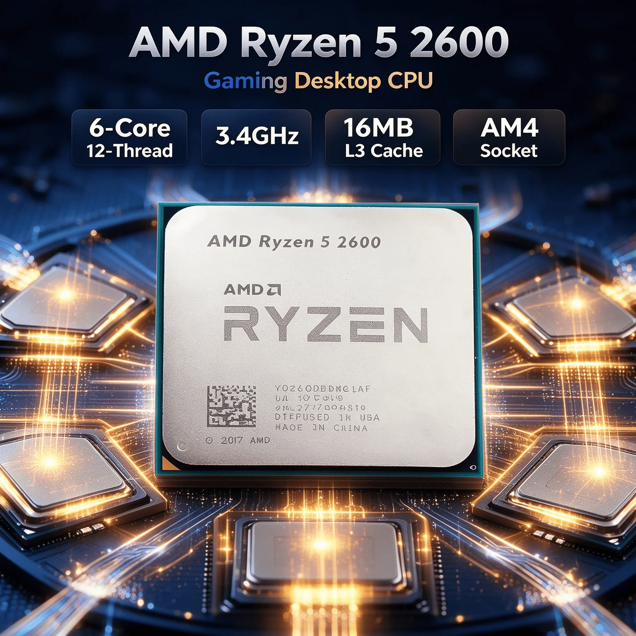 AMD Ryzen 5 2600 6-Core 12-Thread Gaming Desktop CPU 3.4GHz High Performance 16MB L3 Cache Processor AM4 Socket for Gaming PC