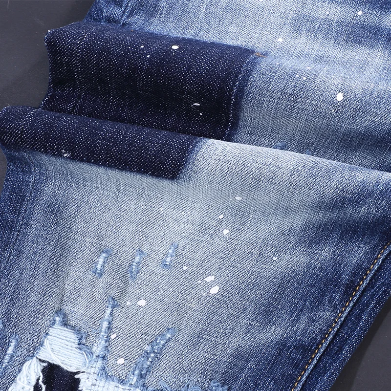 Street Fashion Men's Jeans High Quality Retro Light Blue Elastic Tight Split Jeans Men's Embroidery Designer Hip Hop Brand Pants