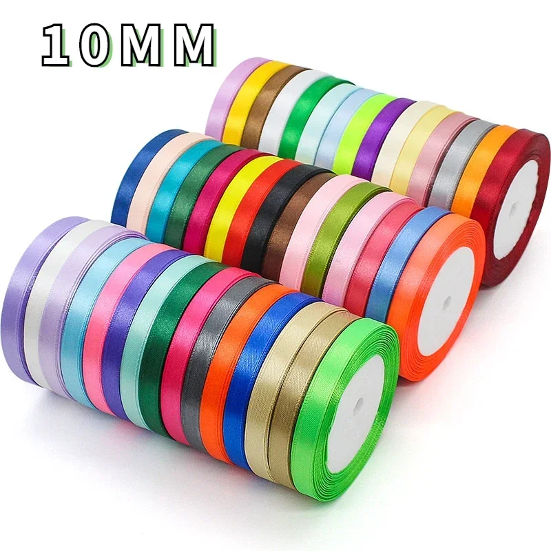 25Yards/Roll 10mm White Red Black Beige Silk Satin Ribbons 45colors Crafts Bow Handmade Gift Wrap Party Wedding Decorative