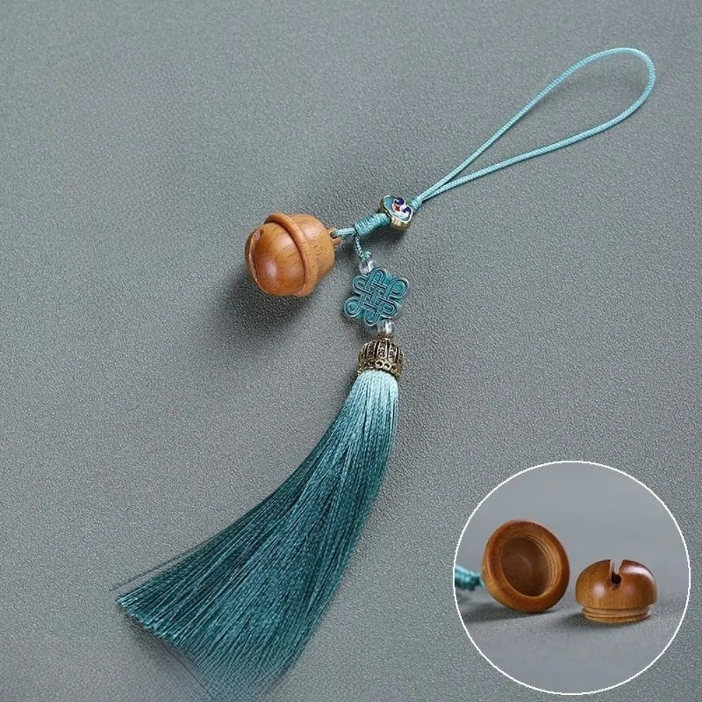 Wood Sandalwood Sachet Pendant Keychain Round Shape Lantern Mobile Phone Hollow Carved Metal Essential Oil Diffuser Pendant