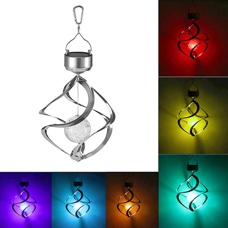 Solar Revolving Wind Chimes Hanging Spiral Wind Spinner with LED Light Color Changing Ornament Outdoors Lawn Yard Home Decor