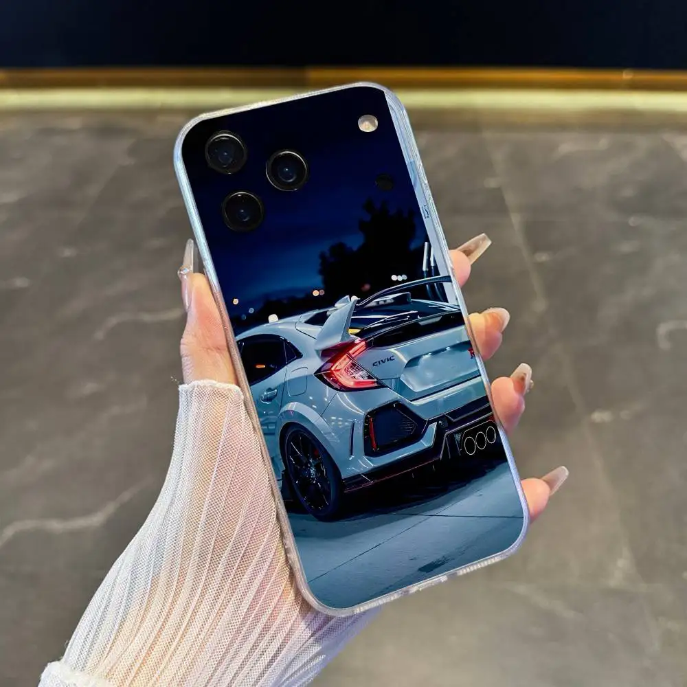 حافظة هاتف رياضية للسيارة T-Type R C-Civic لهاتف iPhone 17,16,15,14,13,12,11 Pro,Max,Plus,X,XS,XR,SE4,E غطاء ناعم شفاف صغير
