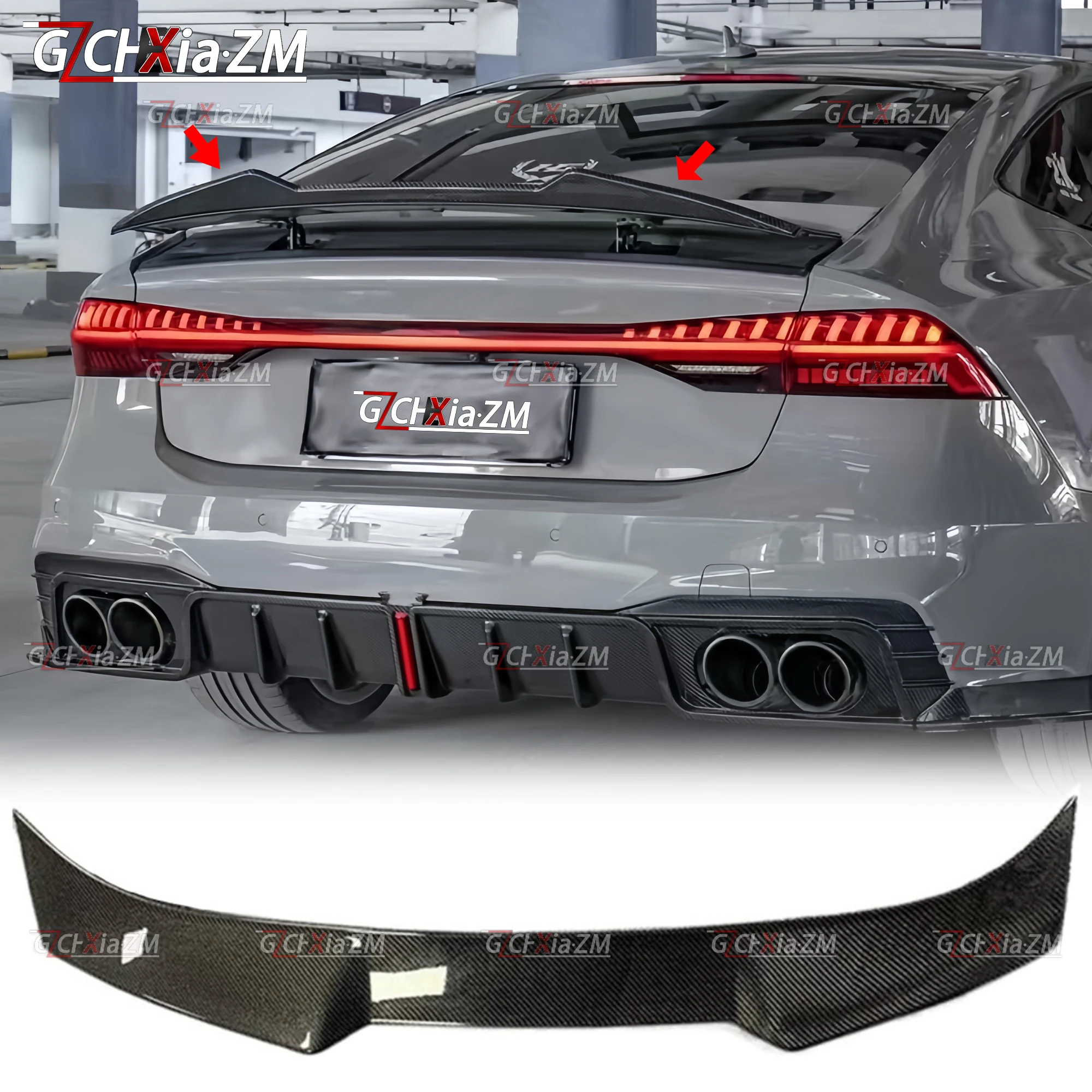 

For 2019-2025 Audi A7 S7 RS7 C8 Bat Style Spoiler Carbon Fiber Material Trunk Lid Decoration Kit Tail Diffuser Accessories